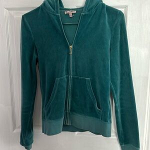 Women’s Juicy Couture teal hooded sweatshirt with white and gold logo